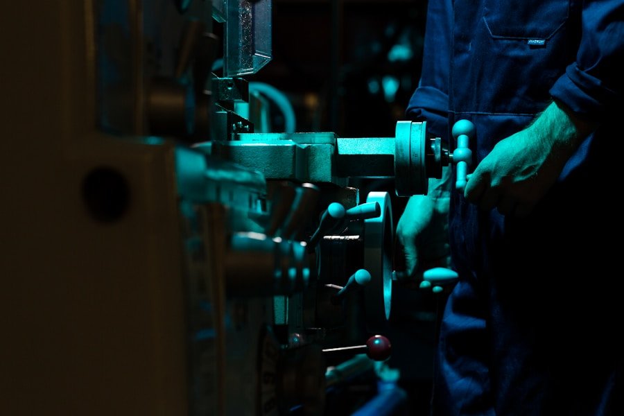 Engineer with tablet at wind farm
